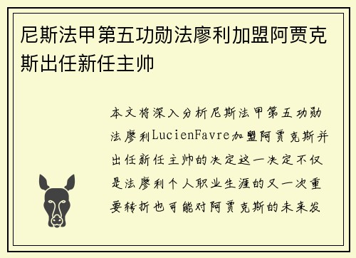 尼斯法甲第五功勋法廖利加盟阿贾克斯出任新任主帅